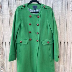 Lands’ End Wool Pea Coat Juniper Green Double Breasted Epaulette Women’s 10